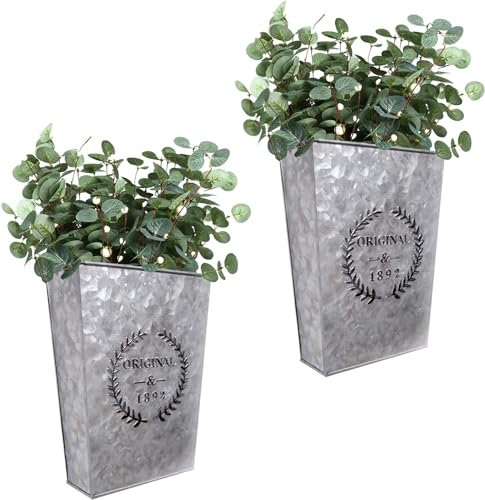 SOMEDA® 2er Set Rustikaler Blumentopf verzinkt/Blumenhalterung/Gefäß zur Befestigung an Wand/Vintage Deko Garten (Zink)