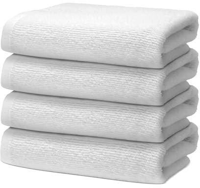 Juego de Toallas - 4 Toallas de Manos o Lavabo 50x100cm - para Hogar, Peluquería, Manicura - 100% Algodón Premium - Ultra Suave & Absorbente - Certificado Oeko-Tex - 500g/m2 - Ôhm - Blanco