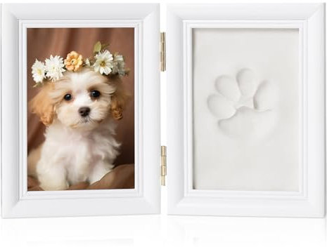 Sporgo Pfotenabdruck Set Hund Katze: 3D Bilderrahmen mit Foto und Pfotenabdrücke, Pfotenabdruck Set mit Ständer, Holz Bilderrahmen für Hunde oder Katzenbesitzer