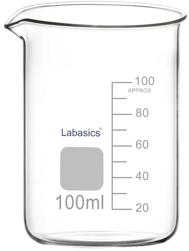 Labasics Glass Beaker, 1 Pack Borosilicate Glass Graduated Low Form Griffin Beaker with Pouring Spout Lab Beaker, 100 ml, High temperature resistance, Laboratory use
