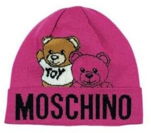 MOSCHINO Teddybär Mütze Teddybär Wolle Fuchsia Revers, fuchsia, Einheitsgröße
