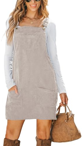CUPSHE Mini abito casual da donna con scollo quadrato in velluto a coste tinta unita tasca frontale spalline larghe abiti generali corti | Il morbido tessuto a coste con pratiche tasche garantisce un look casual e moderno per tutti i giorni.