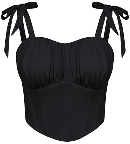 SCARLET DARKNESS Damen Retro Crop Top Corsage Lace-up hinten Plissee Spaghettiträger Party Korsett Schwarz XXL