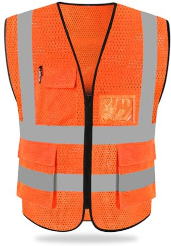 HYCOPROT Sicherheitswesten Warnweste Hohe Sichtbarkeit Reflektierendes Weste Executive Manager Jacke Zip 2 Band Brace (Orange-mesh, 3XL)