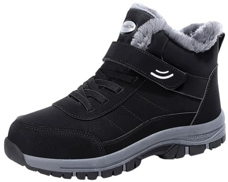 ORANDESIGNE Stivali Alti in PU Pelle da Uomo Impermeabili Antiscivolo Leggeri e Traspiranti Stivali Alti Casual for l'escursionismo e la Guida Scarpe da Neve B Nero 44 EU