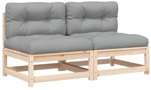 vidaXL Gartensofa ohne Armlehnen 2 STK., Modular Sofa mit Kissen, Gartensessel mit Lattenrost, Relaxsessel Lounge Sessel Gartenmöbel, Massivholz Kiefer