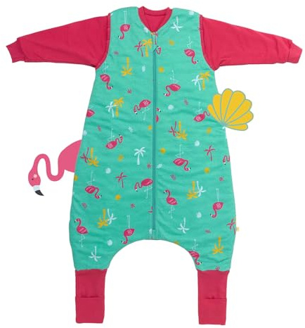 schlummersack Schlafsack mit Füßen Bio Baumwolle 2.5 Tog 130 cm Flamingo | Kinder Schlafsack mit Beinen und verlängerten Bündchen für Körpergröße 130-140cm | Ganzjahres Füßen