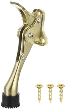 sourcing map Kickdown Door Stop, One Touch Kickdown Door Stopper Holder with Non-Slip Rubber Tip and Screws, 4-Inch Metal Door Kickstand for Bottom of Door, Gold