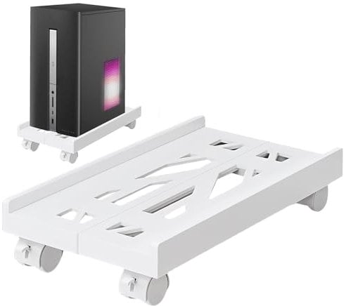 Sporgo PC Ständer: Einstellbare Computer Halterung Unter Schreibtisch, Universal CPU Ständer mit 4 Rollen, PC Halterung Computer Ständer für Computerhost (2 Rollen Feststellbar) - Weiß