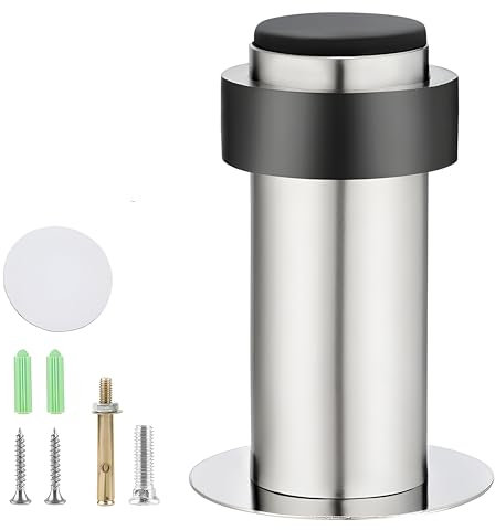 Misuyue Türstopper Boden Edelstahl, Door Stopper Selbstklebende, Türstopper Wandmontage mit Gummi Puffer Enthält Befestigungsmittel, Wandtürstopper für Schutz Von Wand und Möbel (80mm)