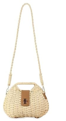 YOUSIS Straw Bag Women Woven Summer Beach Straw Purse Handbag Basket Shape Bags (Beige)