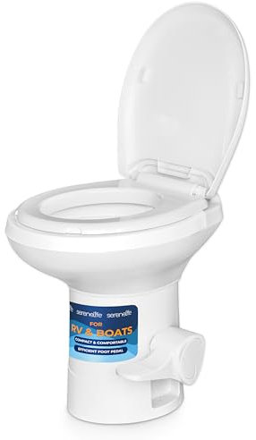 SereneLife RV Boat Marine Toilet, Gravity Flush T Foot Pedal Operation, T-Type Water Outlets, Easy Install and Easy Clean, Perfect for Camping Rv’s and Boats, Odorless Design
