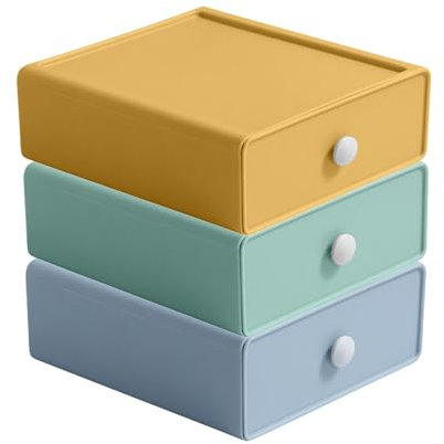 Rongxze 3 Stück Stapelbare Schubladenbox, Organizer mit Schubladen, Schreibtisch Organizer Schubladen, Desktop Schubladenturm für Büros, Schminktische, Schreibtische, Schlafzimmer, Küche, Bäder