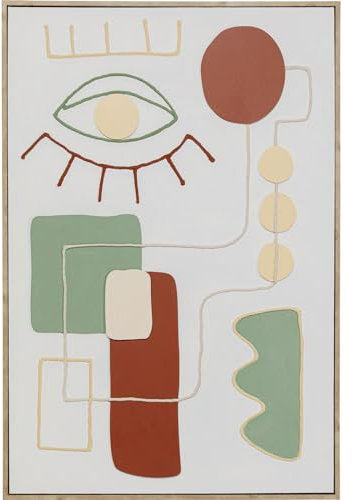 Kare Design Wandbild Art Eye Links, Beige/Grün/Rot, Rechteckig, Handarbeit, Abstrakte Wandkunst, Minimalistisch, Schlafzimmer, Wohnzimmer, Faserplatte, 90x60 cm (H/B)
