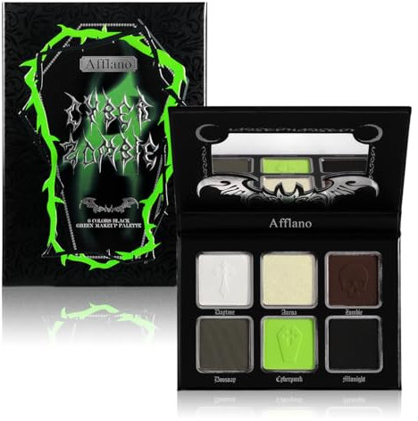 Afflano Goth Palette di Ombretti Verdi Smokey, Verde Cyber Trucco Occhi Eyeshadow Palette Con Specchio, Verde Neon Marrone Nero Bianco Grigio Altamente Pigmentato, Per Ragazze Donne Trucco Occhi Verdi