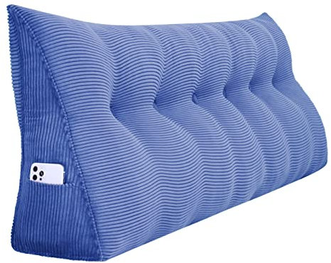 BNCKTRD Rückenkissen Keilkissen Rückenlehne Kissen für Bett Sofa Kopfteil Gepolstert Bettkissen Wandkissen Sofakissen Groß Rueckenkissen Couchkissen Dekokissen Kordsamt Jeans Blau 200cm