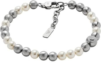 Emporio Armani Herren-Edelstahlarmband mit Karabiner-, Schieber- oder Magnetverschluss, Grau und Weiß