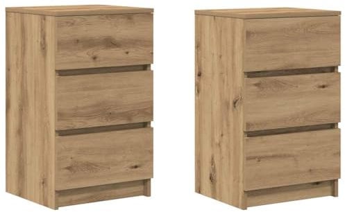vidaXL Nachttische mit 3 Schubladen 2 STK. Artisan-Eiche 39x35x65 cm, Nachtschrank, Nachtkommode, Betttisch, Nachtkonsole, Bettschrank
