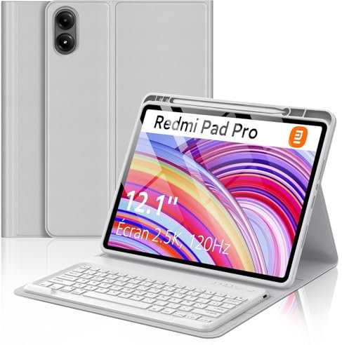 FOGARI Clavier pour Redmi Pad Pro 12.1 | Coque Clavier pour Xiaomi Pad POCO 12.1 Pouces 2024, AZERTY Français Clavier Détachable Bluetooth pour Redmi Pad Pro 12.1'',Gris