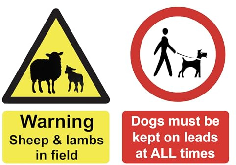 Warning Sheep & Lambs In Field Keep Dogs On Lead Sign Adhesive Sticker A4 297mm x 210mm