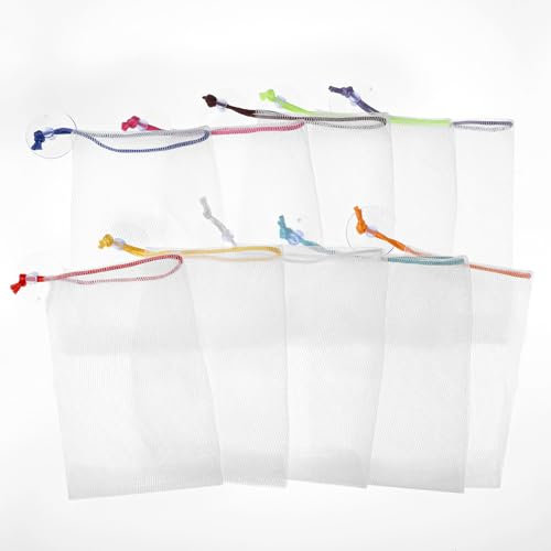 10 Stück Seifensäckchen für Feste Seife, Seifensäckchen Nylon Seifennetz Seifenbeutel mit Farbigem Kordelzug Seifensack zum Duschen Schaumnetz Gesichtsreinigung Werkzeug für Aufschäumen