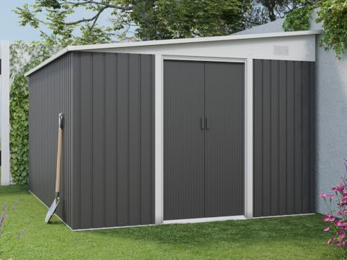 Vente-unique - Abri de Jardin métal adossé en Acier galvanisé Anthracite 9,76 m² - Daxton