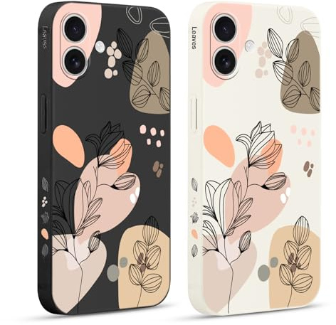 Pnakqil 2 stück Handyhülle für iPhone 17 6,3, Hülle Blumen Blätter Zeichnung Bemaltes Muster süß Ästhetik Silikon Schutzhülle Tasche Schön Mädchen Kameraschutz Stoßfeste Case
