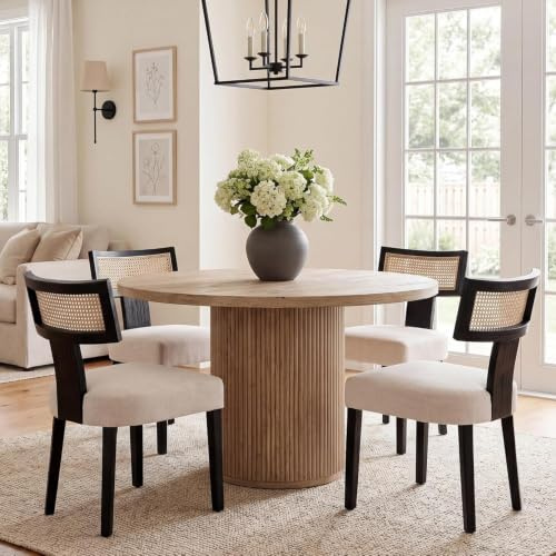 chairus Esszimmerstühle Holz Vintage Rattan Rückenlehne 4er Set Schwarz | Holzgestell, Vintage-Design, Rattan-Rückenlehne, gepolstert, Seitenstühle, für Esszimmer, Wohnzimmer, Küche