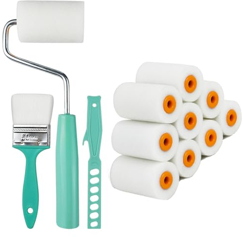 Foam Paint Roller for Painting - 2 Inch Small Paint Roller Cover Refills Set | Short Pile Microfibre Roller with Handles/Water-Based Brush, Foam Small Roller for Furniture Wood Glass