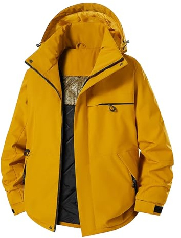 Herren Windbreaker Thermo Isolierte Skijacke Kapuze Bergmäntel Winter Wasserdicht Snowboard Jacken, gelb, XL