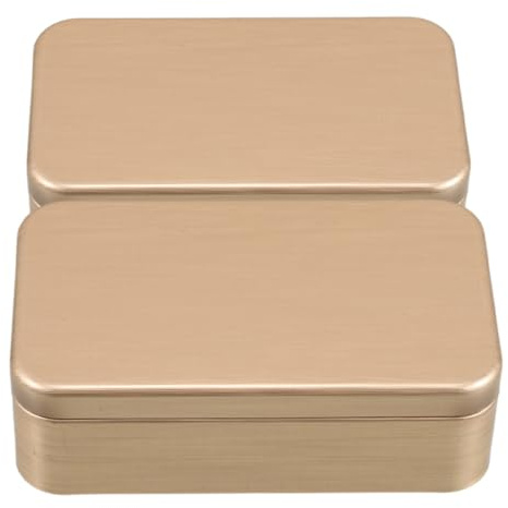 GLEAVI 2 Stück Quadratische Aufbewahrungsboxen aus Gebürstetem Weißblech mit Deckel Kleine Tragbare Teedosen und Schmuckbehälter Multifunktionale Blechdosen in Gold für Büro Reisen und