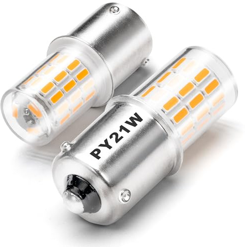 PY21W 581 Indicator Bulbs, BAU15S Car LED Bulbs Amber Yellow AC/DC 12V-24V | 2W 250LM, Bayonet Single Contact Base, Use for Turn Signal Backup Tail Blinker Car Parking DRL, Vans, Vehicles Lights, 2 Pack