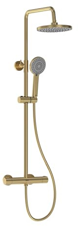 Bristan Buzz SHXDIVCTFF BB - Miscelatore termostatico con deviatore termostatico in ottone spazzolato, con soffione fisso rotondo, tubo flessibile e soffione doccia a getto multiplo,