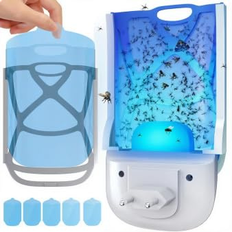 Trampa para Moscas Interior Enchufable con Luz UV LED, Atrapa Moscas y Mosquitos con Tarjetas Adhesivas, Fly Trap Silencioso Mata Moscas para Cocina Dormitorio Oficina con 5 Recambios