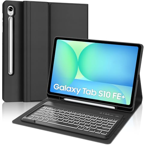 Tiiomioon Funda Teclado para Samsung Galaxy Tab S10 FE Plus 13.1 Pulgadas 2025, Teclado Retroiluminado Desmontable para Samsung Tab S10FE+ Tablet 13.1'', Negro