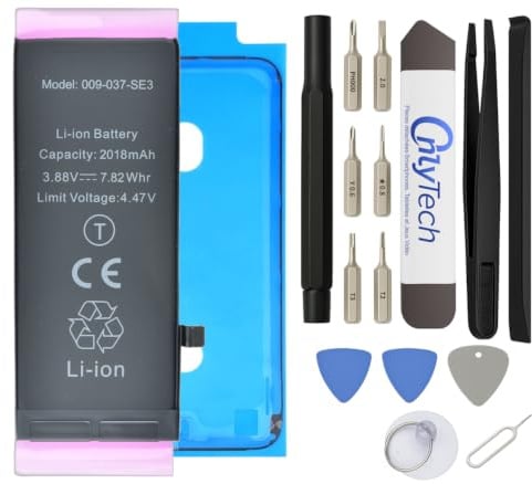 OnlyTech - Premium-Ersatz-Akku für iPhone SE 3 (2022) – Kapazität 2018 mAh, identische Qualität (TI-Chip) – Set mit 15 Werkzeugen und Displaykleber inklusive