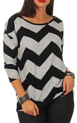 ONLY Women's Elcos 4/5 Aop Jrs Noos Long Sleeve Top, Multicoloured (Light Grey Melange Aop:w. Black Zigzag), L