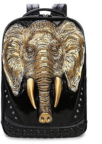 Antaina Gold 3D Elefant Geprägte Rucksack Personalisierte Punk Niet PU Laptop Schultasche Bookbag