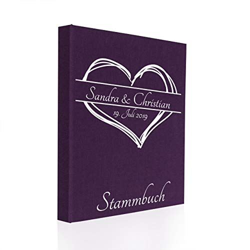Hochzeitideal Stammbuch der Familie A5 aus Buchbinderleinen, inkl. Personalisierung, Nr. 161 (Lila)