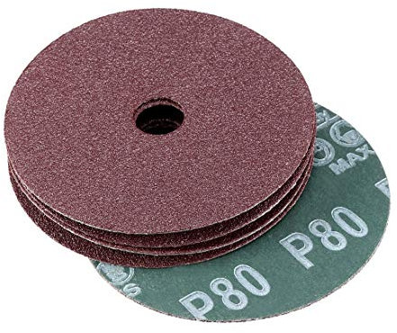 sourcing map 4-Inch x 5/8-Inch Aluminum Oxide Resin Fiber Discs, Center Hole 80 Grit Sanding Grinding Discs, 5 Pack