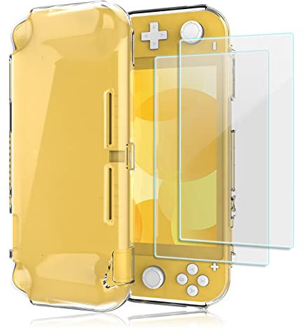 ProCase Schutzhülle + (2 Stück) Displayschutzfolien für Nintendo Switch Lite 2019, Weich dünn TPU Stoßfest Klar Hülle + 2 Hartglas Blasenfrei Displayschutzfolien aus gehärtetem Glas –Klar