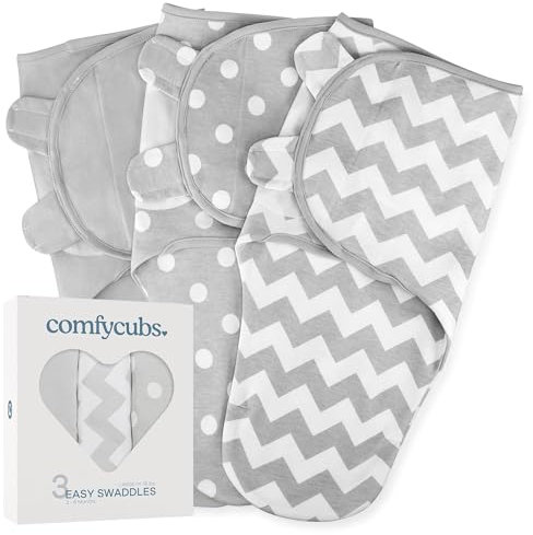 Comfy Cubs Swaddle Decke Baby Boy einfach Adjustable 3er-Pack säuglingsschlafsack wrap Neugeborene (3-6 Monate - Grey, Groß)