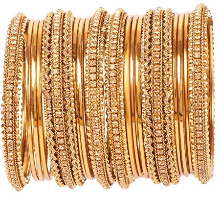 Touchstone Goldener Armband-Kollektion indischer Bollywood Stunning Stil Expressive gelb Strass Designerschmuck Armband-Armbänder Set von 12 in der Antike Goldton für Frauen.
