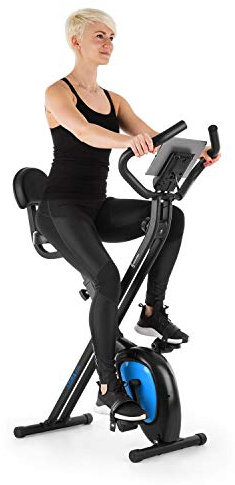 Capital Sports Azura Air - Bicicleta estatica de cardio plegable, Computador de entrenamiento, Pulsómetro, Bici estática sillín ergonómico, 7 niveles altura, Antideslizante, Pantalla LCD, Azul