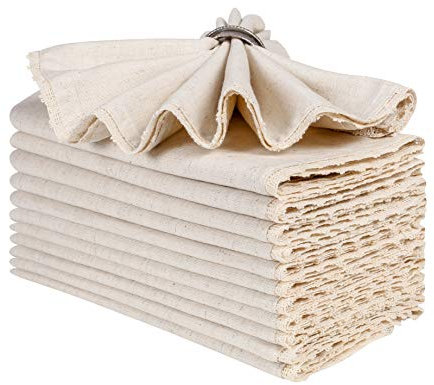 Leinenservietten, Set mit 12 Spitzen, dekorativ, weich, waschbar, wiederverwendbar, Baumwolltuch für Esstischdekoration und den täglichen Gebrauch, 45,7 x 45,7 cm, Natur