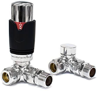 Adept Technology TRV c/w Lockshield and Modern Valves Head Kit (15mm x 1/2) Choice of Colours and Sizes (Corner, Black)