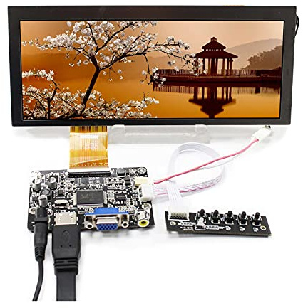 VSDISPLAY 8.8 inch 1280x480 CLAA088WA01 XN 500nit IPS Bar Screen and VGA AV LCD Controller Board,for DIY Gaming Marquee Monitor/Car Gauge Display