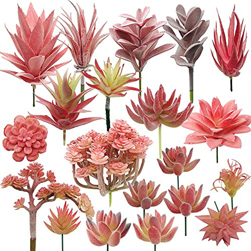NA Woohome 20 Stück Künstliche Sukkulenten Rot Unfotted Faux Blume Sukkulenten Sukkulenten Künstlich Gemischt für Zuhause Indoor Fairy Garden Dekorationen
