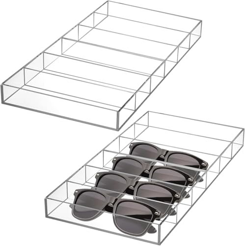 SOUJOY 2 x Acryl-Sonnenbrillen-Organizer, 6 Fächer, transparente Brillenaufbewahrung, stapelbares Brillenfach für Sonnenbrillen, modische Augenbekleidung, Schutzbrillen