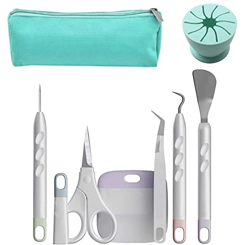Vinyl Weeding Tools 8 Pcs Basic Craft Weeder Tool Set with Scrap Collector and Storage Bag Cardstock Crafting Tools Kit for Weeding, Silhouette,HTV, Cameos, Lettering, Labelling